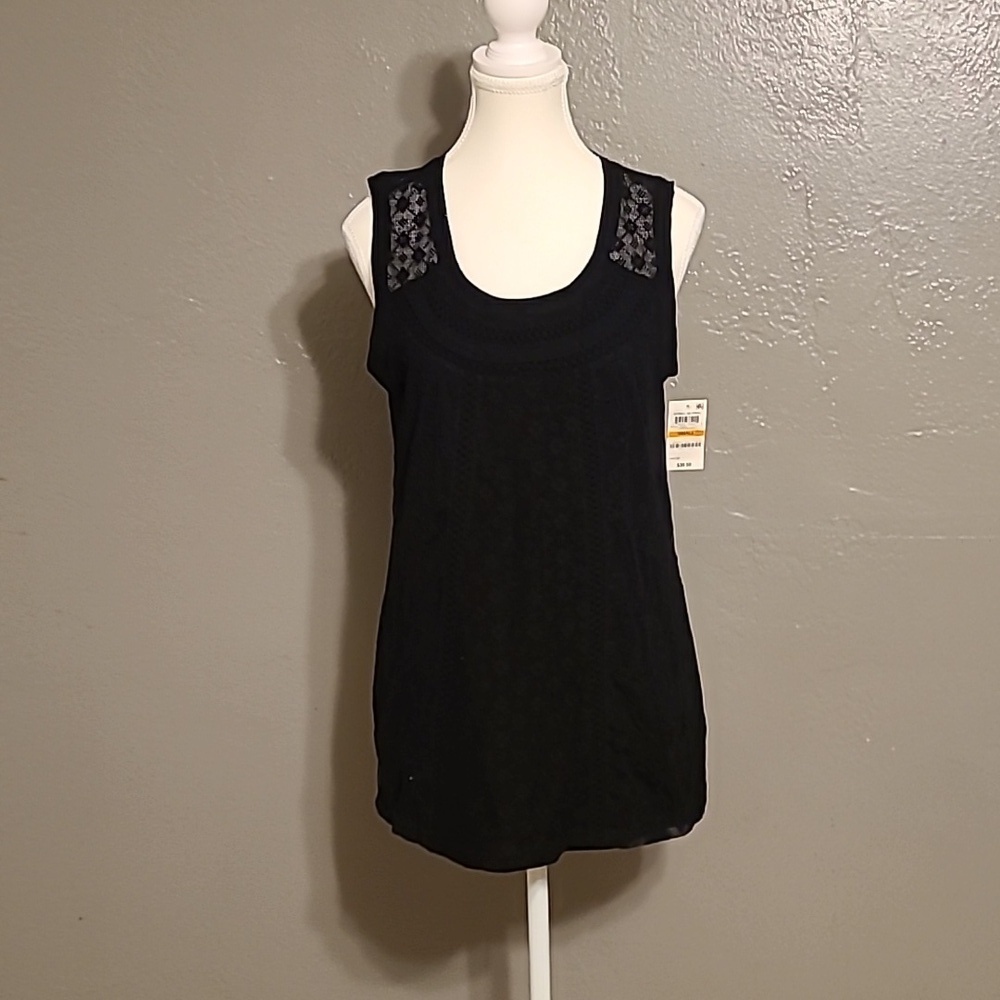 Style & Co. Women's Black sleeveless floral lace small blouse NWT